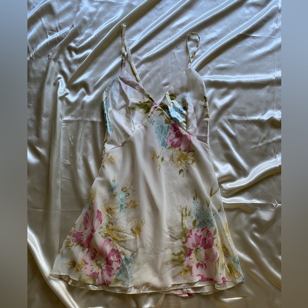 Vintage 1990s Victoria's Secret Collection White Floral Babydoll Slip Coquette L